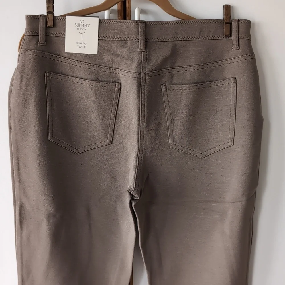Chico's So Slimming Peyton Pants Stretch Knit Countless Taupe 8 1
